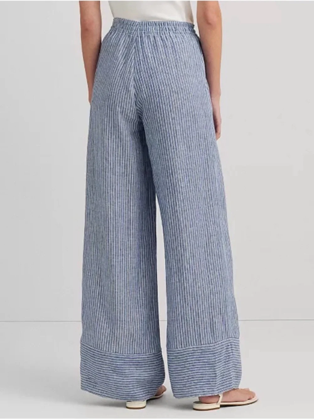 Ralph Lauren Striped Wide-Leg Drawstring Pants in Light Blue - Picture 3 of 7